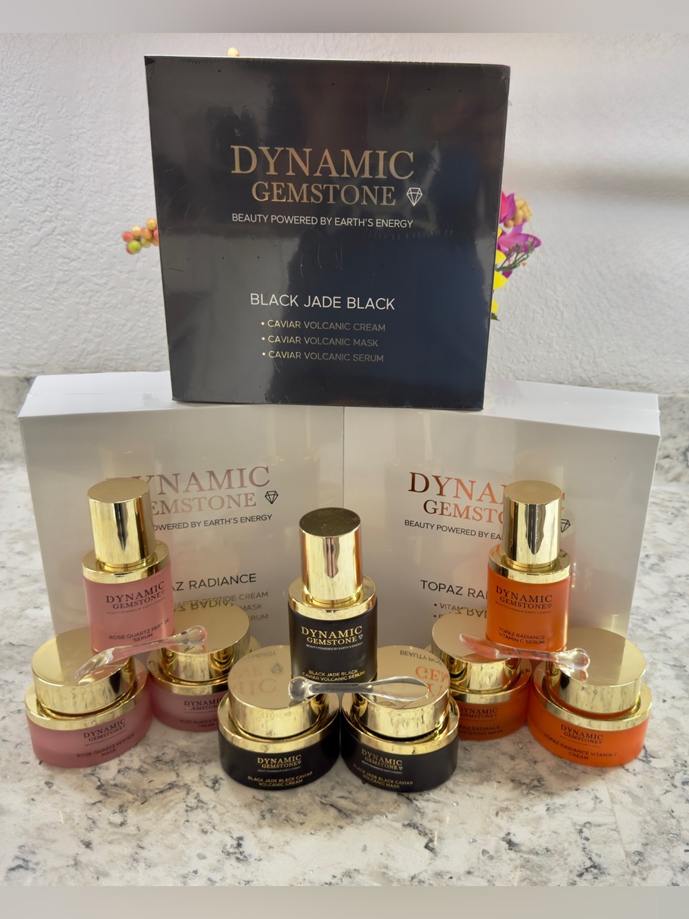 Dynamic Gemstone Skincare Sets, Black Caviar, Rose Quartz, Vitamin C